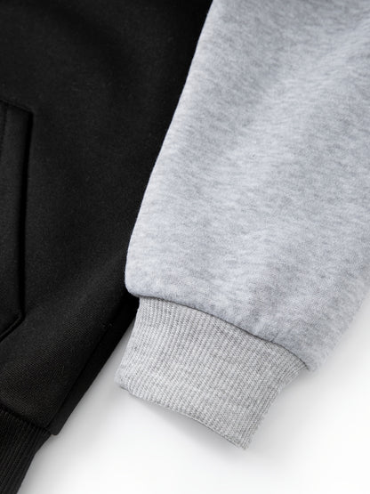 2pcs Boys' Casual Sportswear Set, Fashion Basketball Print Fleece-Lined Zip-Up Hoodie + Pants for Autumn and Winter, Suitable for Daily Wear and Outdoor Activities, Perfect for Outdoor