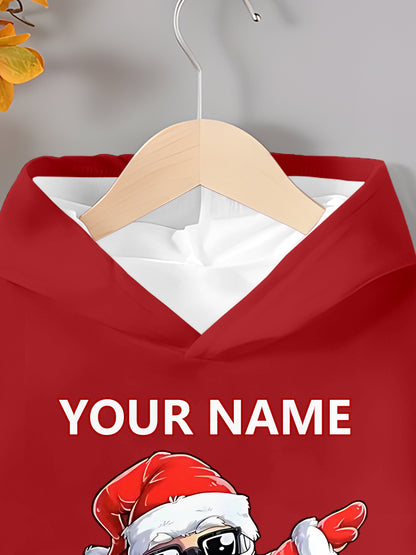 Customizable Christmas Hoodie for Boys - Personalized Name/Text, Santa Claus Graphic, Red & Holiday Sweatshirt, Long Sleeve Pullover for Birthday Party, New Year'S Eve - Machine Washable Kids Gift, Christmas Clothes, Festive