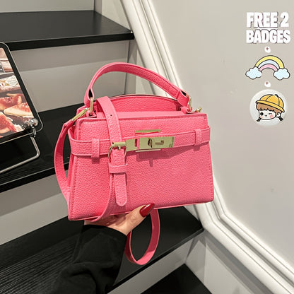 Women’s Solid Color PU Crossbody Bag with Adjustable Strap