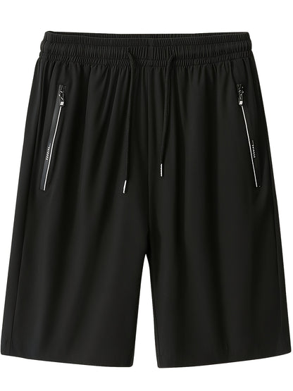Men'S Summer Basic Shorts, Solid Color, Breathable Quick-Dry, Non-Stretch Polyester 100%, Regular Fit with Pockets, Lightweight 110g/m² Woven Fabric, Casual Sportswear