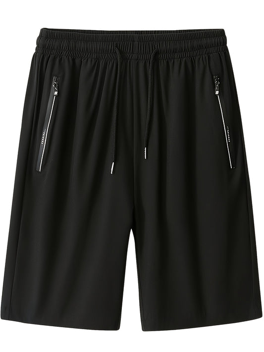 Men'S Summer Basic Shorts, Solid Color, Breathable Quick-Dry, Non-Stretch Polyester 100%, Regular Fit with Pockets, Lightweight 110g/m² Woven Fabric, Casual Sportswear