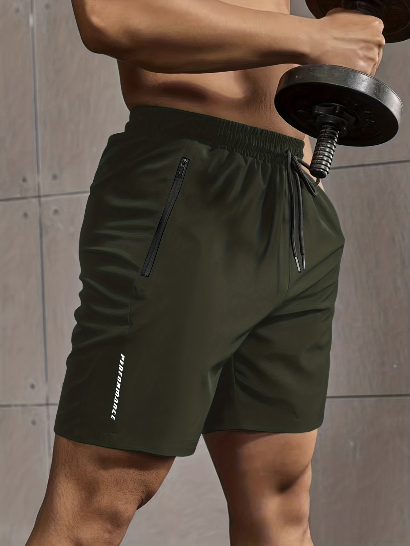 Super Thin Men's Casual Simple Style Comfy Shorts, PERFORMANCE Letter Print Home Pajamas Bottom With Zipper Pockets And Drawstrings, Men's Summer Outdoor Fitness Clothing