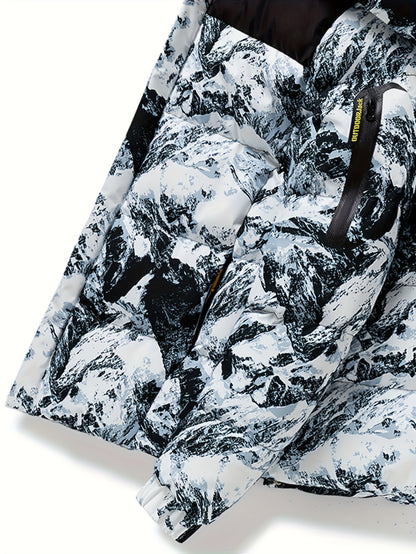 Men's Heavy-Duty Winter Thermal Hooded Jacket - Full-Zip Windproof Coat with Detachable Hood, Full-Zip Front Closure, Zipper Pockets - Machine Washable Cold Weather Jacket for Skiing, Snowboarding, Outdoor Activities - Camouf