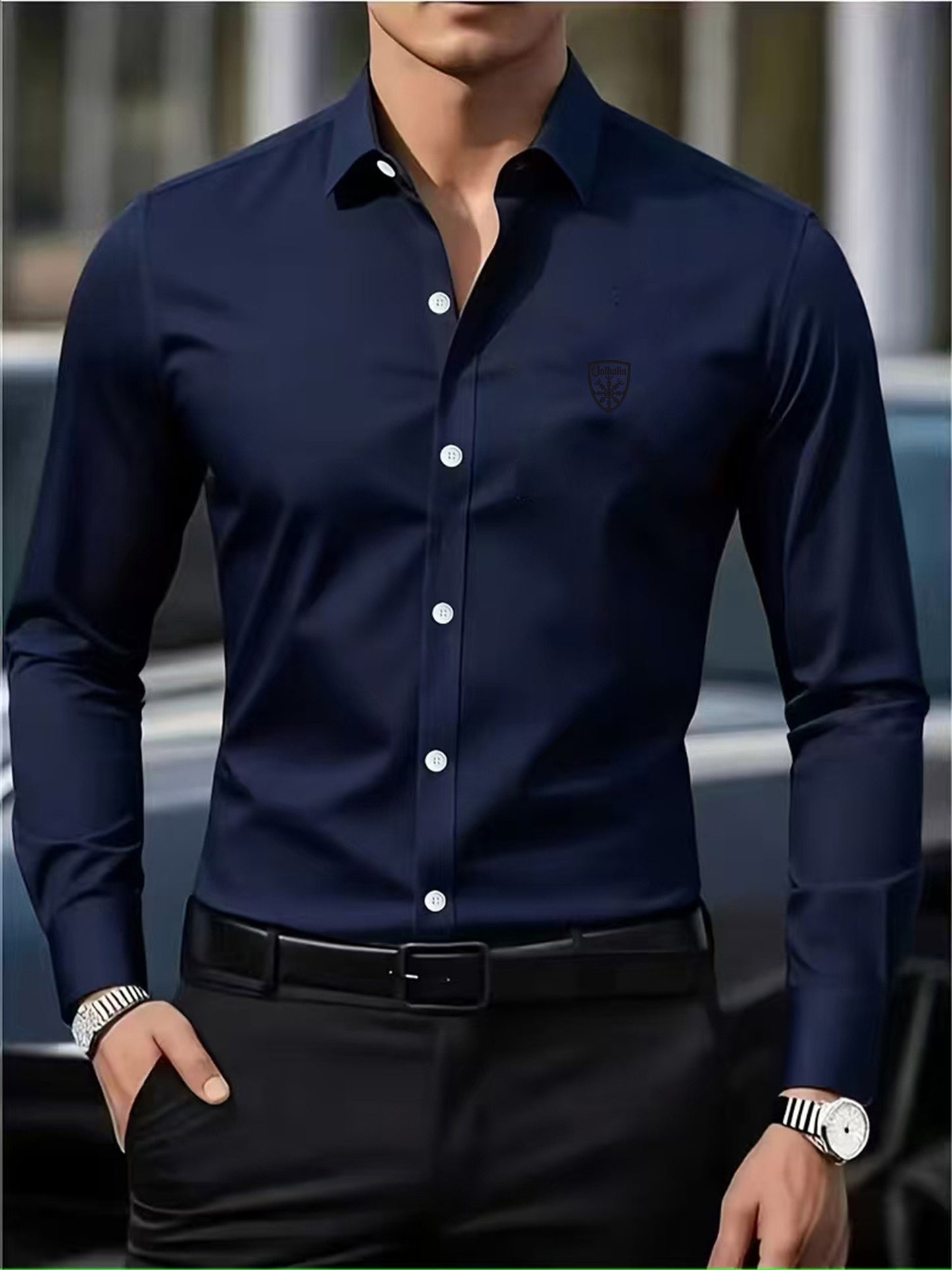 Men's Casual Business Shirt Short Sleeve Polyester Top