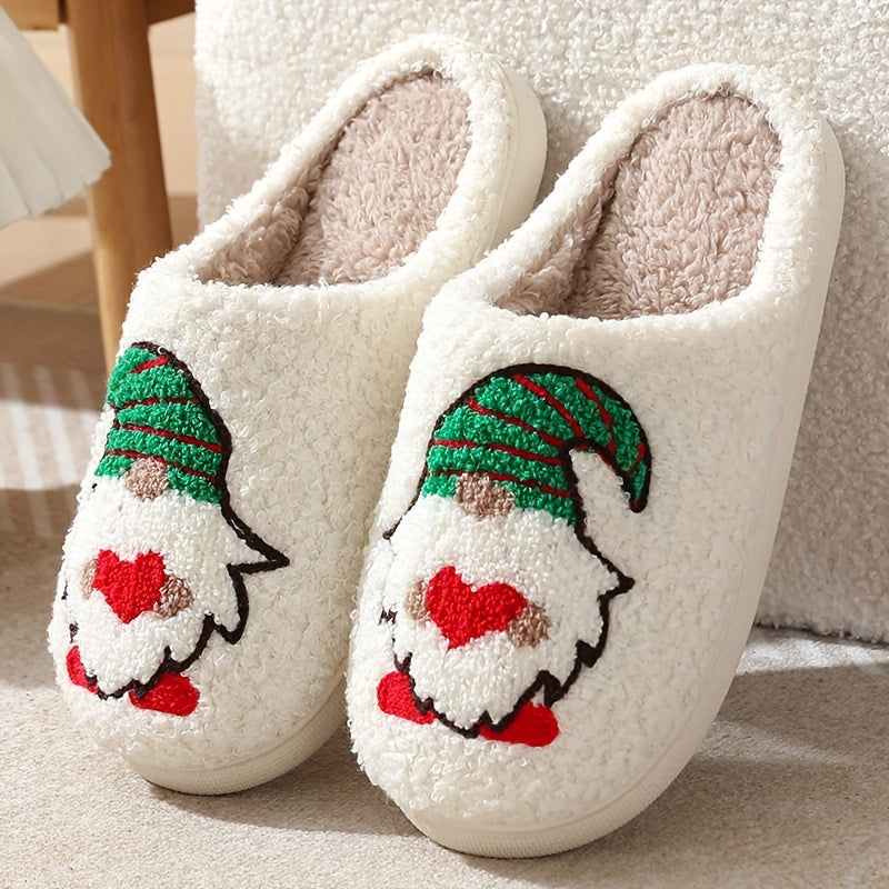Men'S & Women'S Plush Slippers - Cute Santa Hat & Reindeer Design with Red & Green Stripes, Soft Plush Lining & TPR Sole - Cozy Winter House Shoes for Christmas, Holiday Parties - Lightweight Comfortable Indoor/outdoor Footwe