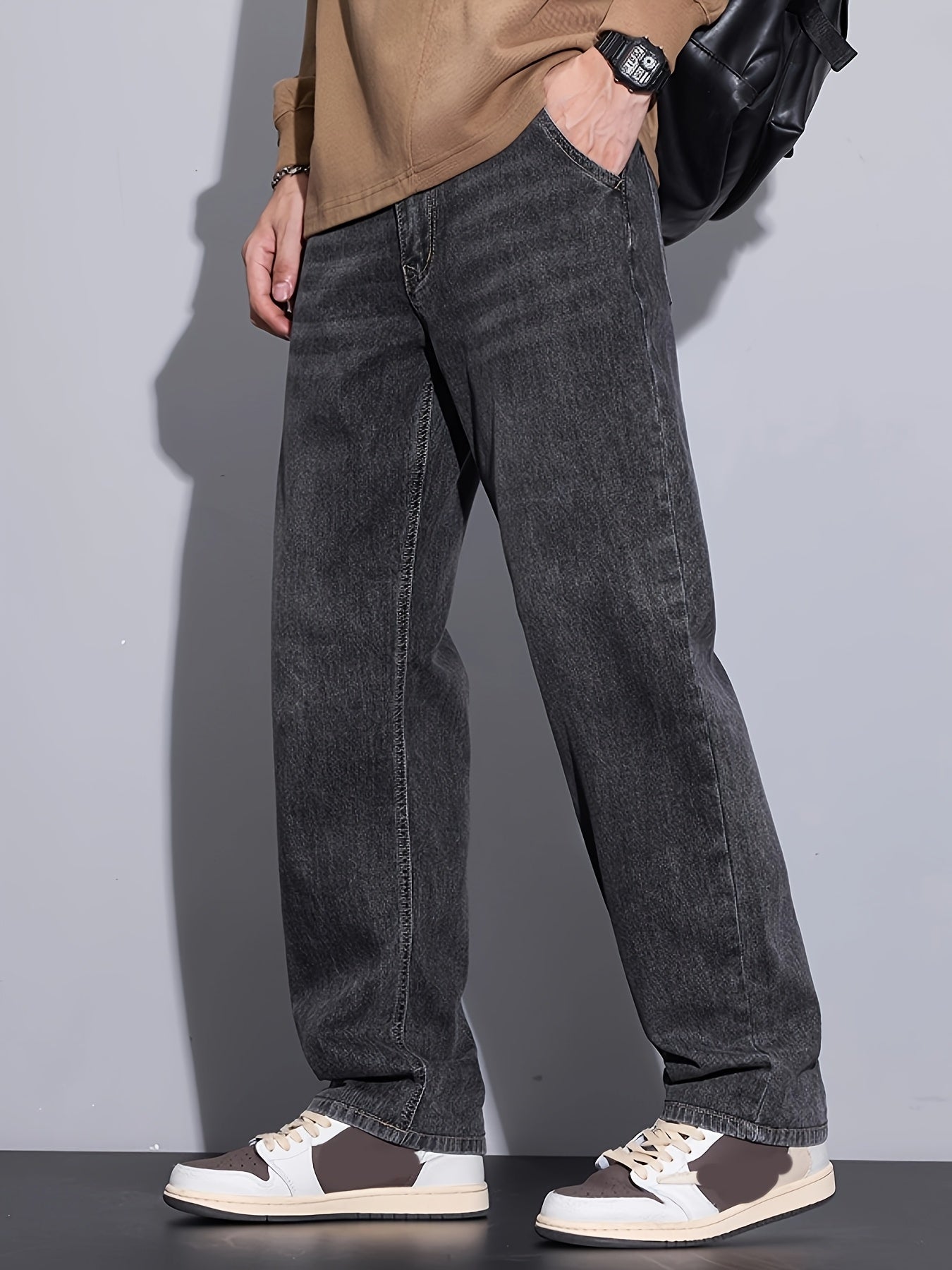 Youth Wide-Leg Loose Stretch Jeans, Vintage Washed, All-Season