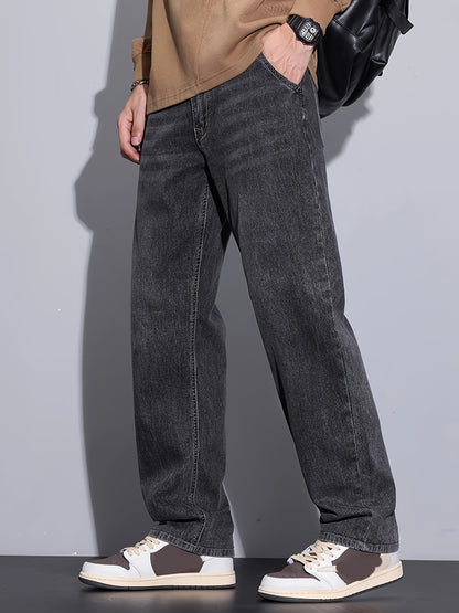 Youth Wide-Leg Loose Stretch Jeans, Vintage Washed, All-Season