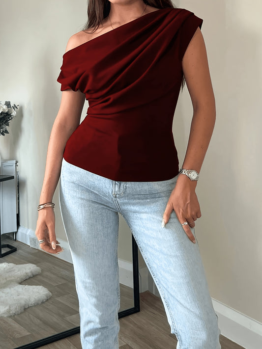 Կանացի Slim Fit Casual Polyester Off-Shoulder Թոփ