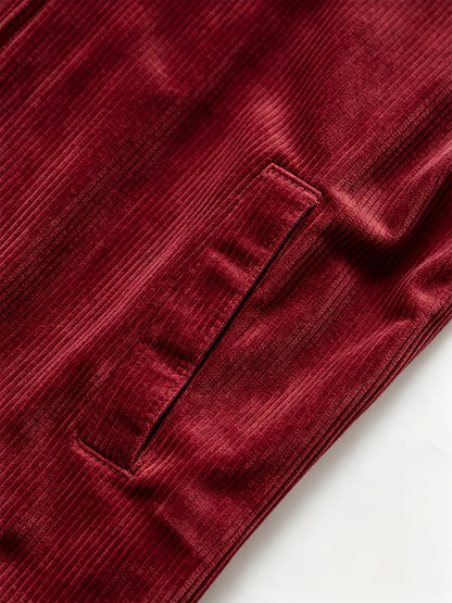 Men's Corduroy Zipper Jacket with Lapel Collar for Spring/Fall