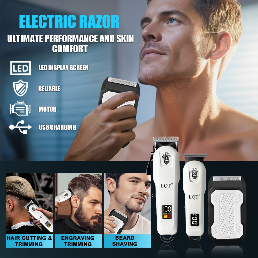 LQT 2/3 հատ էլեկտրական վարսահարդարման հավաքածու/Տղամարդկանց պրոֆեսիոնալ գեղեցկության և վարսահարդարման հավաքածու/Տոնական նվերների տուփ/Հարմար է ընտանիքների և վարսավիրանոցների համար/Թվային էկրան/LCD էկրան/USB լիցքավորիչ/Կատարյալ տոնական նվեր հայրիկի համար