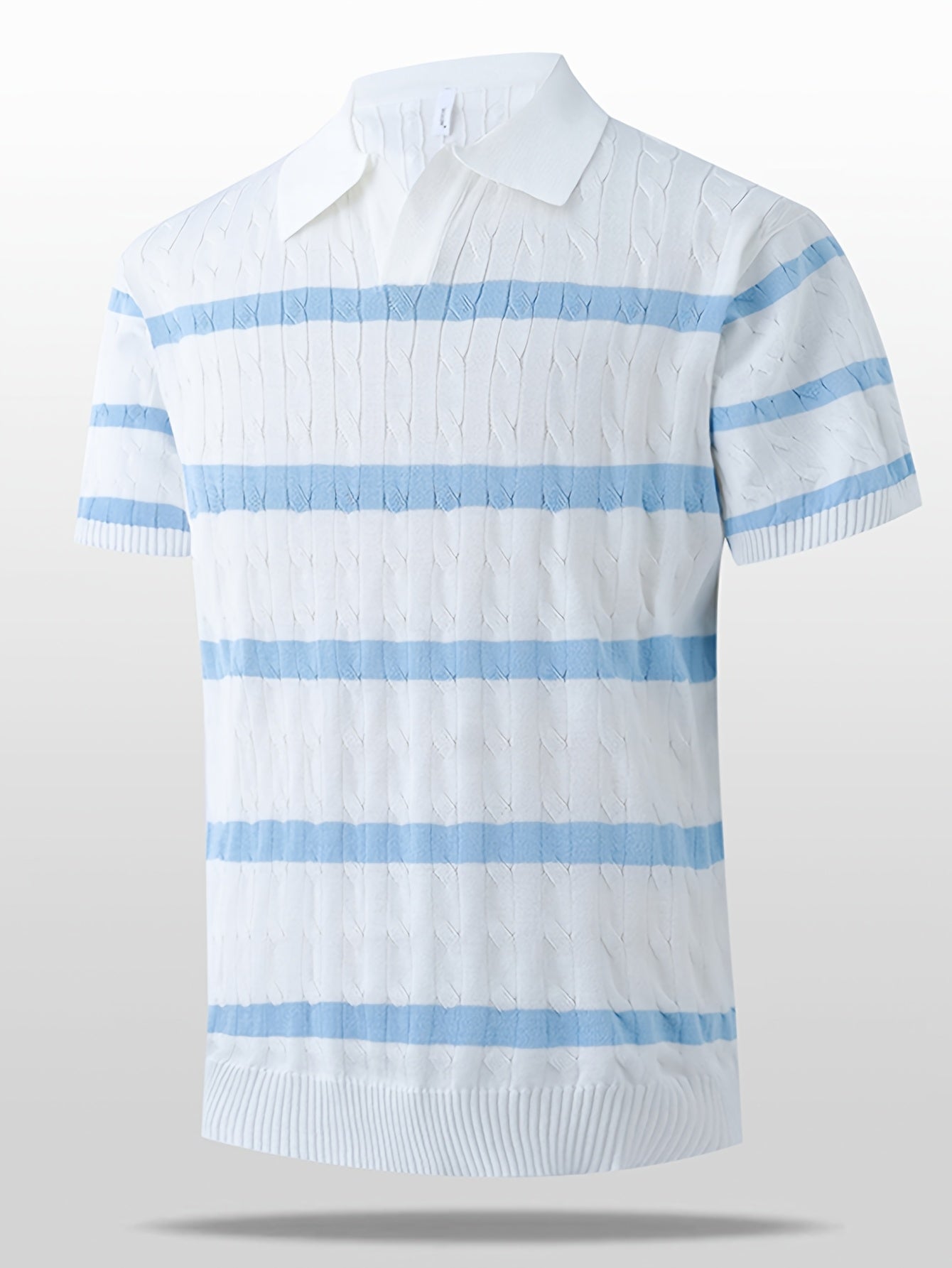 Men's Summer Polo Shirt Striped Knit Casual Short Sleeve