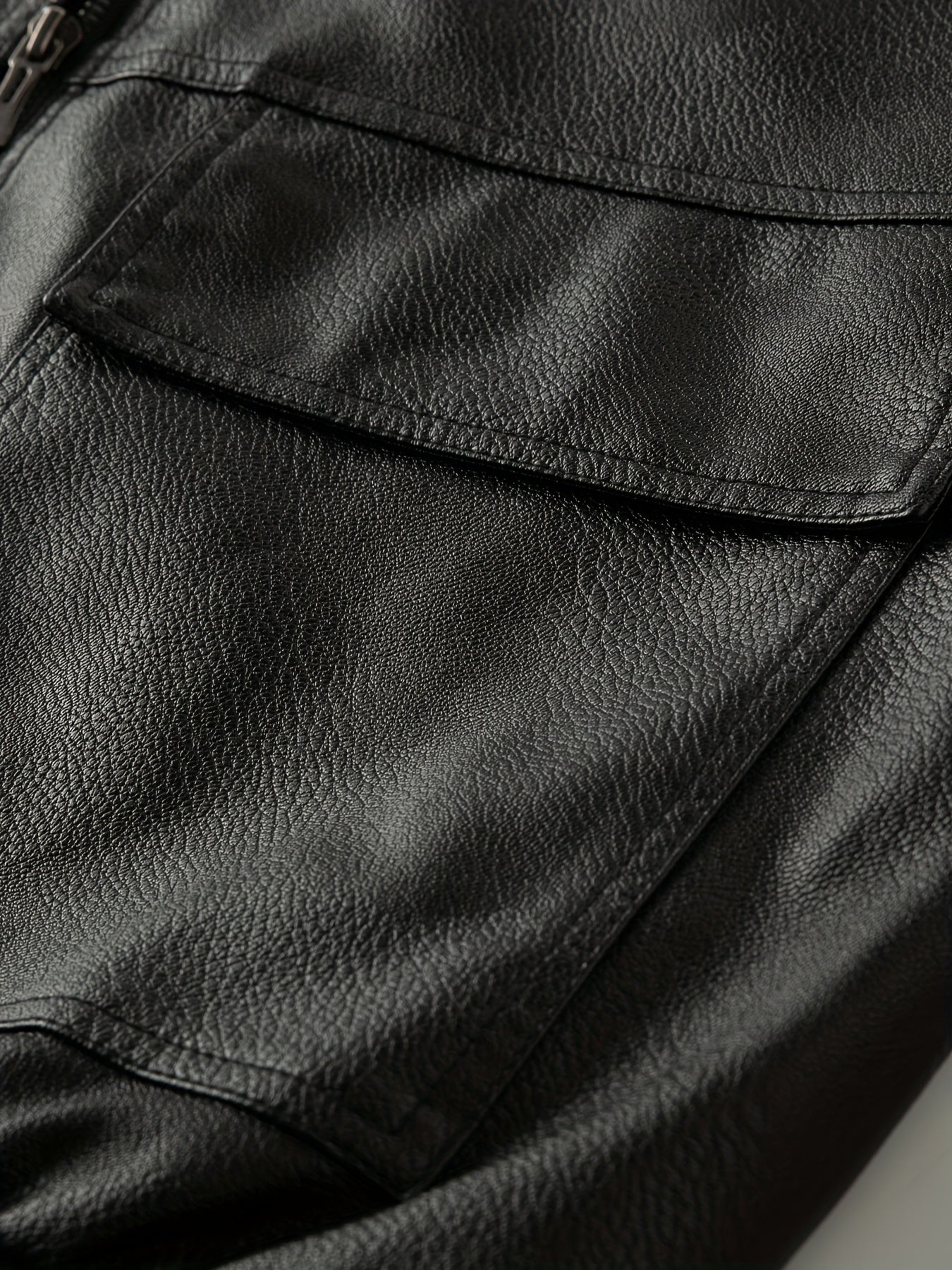 Men'S Faux Leather Bomber Jacket with Fleece Lining - Casual Motorcycle Style, Zip-Up, Long Sleeve, Drop Shoulder, Polyester Lining, Regular Fit, Outdoor & Hiking Wear, Outdoor Jacket | Bomber Jacket | Polyester Lined Jacket