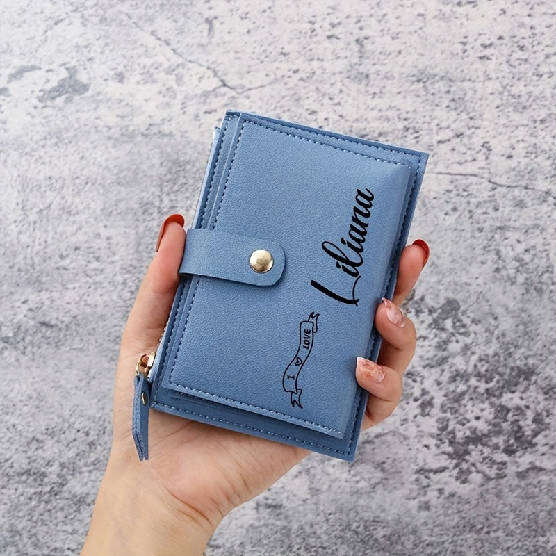 Women'S Personalized Custom Logo Name Wallet - Elegant Minimalist Zipper Closure, Multi-Card Holder & Coin Purse, Lightweight Compact Design with Golden-Tone Hardware, Perfect Gift For Birthdays, Valentine'S Day, Everyday Use