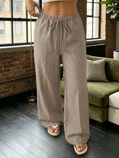 Women's Elegant Wide-Leg Workout Pants - Stretch Polyester Trousers