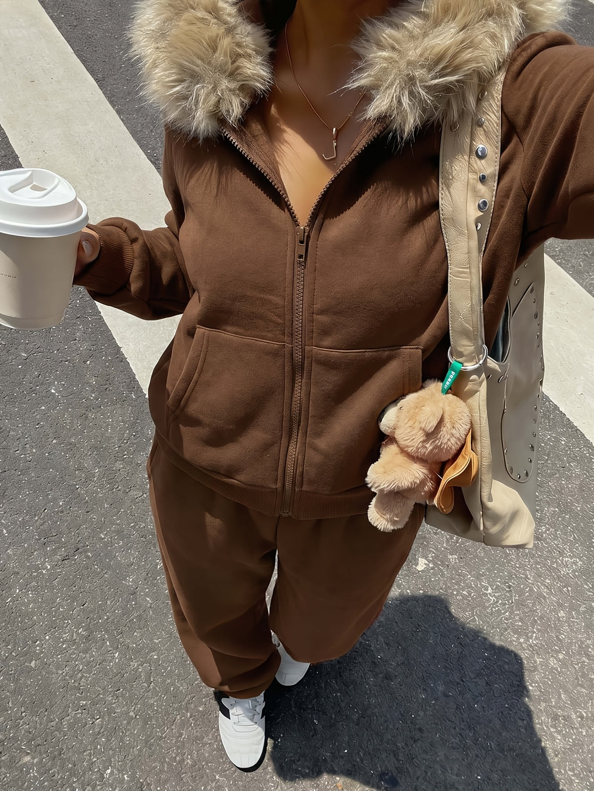 Women's Casual Polyester Hoodie & Wide-Leg Pants Set - ayq