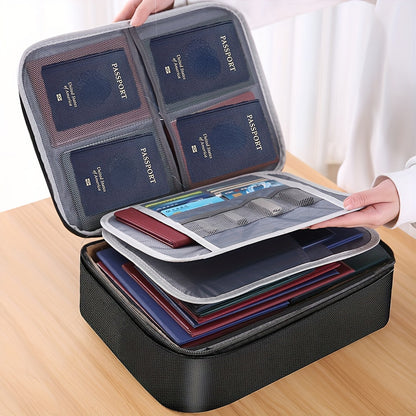 1pc Synthetic Leather Document Bag with Combination Lock, 3-Layer Water-Resistant Zipper File Storage Case, Portable Travel Home Organizer for Laptop, Files, Certificates - Office Essentials, Travel Document Organizer | Porta