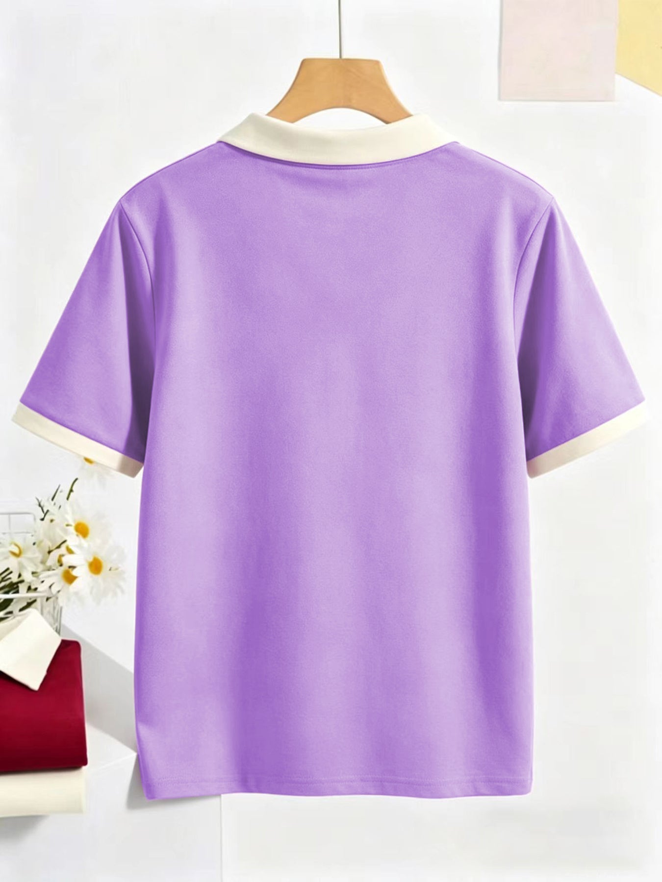 Women's Casual Polo Shirt in Solid Colors for Spring and Summer - ayq