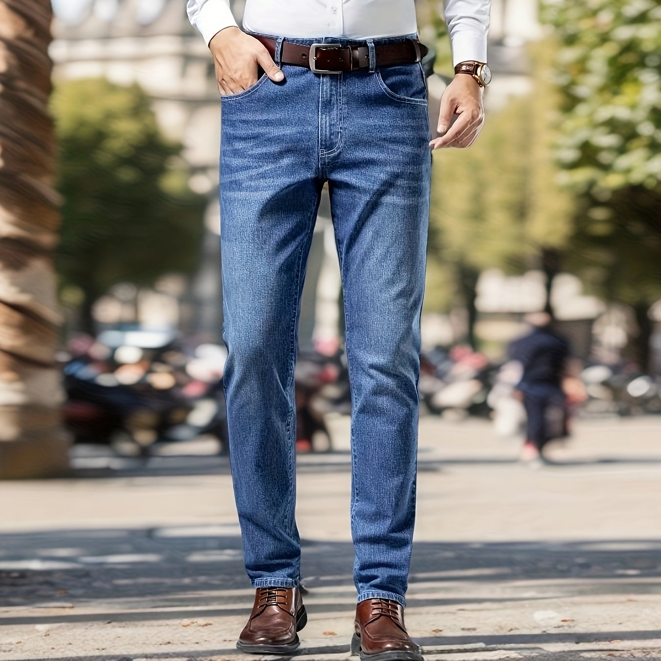 Նոր աշնանային թեթև Business Casual տղամարդկանց ջինսեր, նորաձև բարակ երկար տաբատ՝ առաձգական գործվածքով: