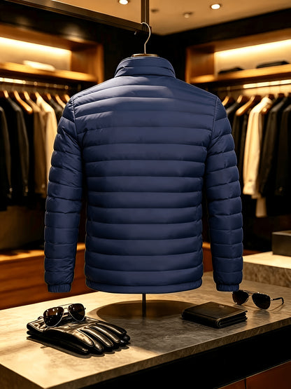 Men's Lightweight Quilted Zip-Up Jacket with Stand Collar