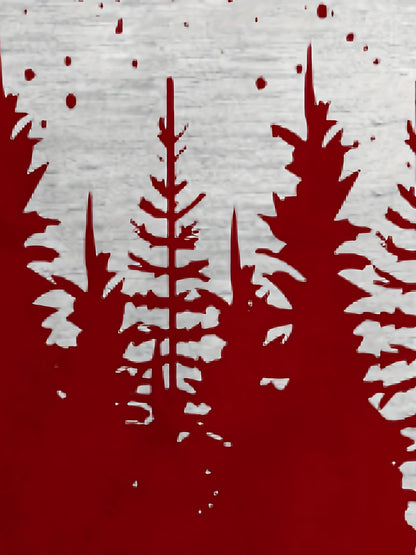 Men'S Plus Size Long Sleeve Henley Shirt with Forest & Deer Application, 100% Polyester Knit Fabric, Regular Fit Sporty & Party Top with Collared Neck and Slight Stretch - Printed Design