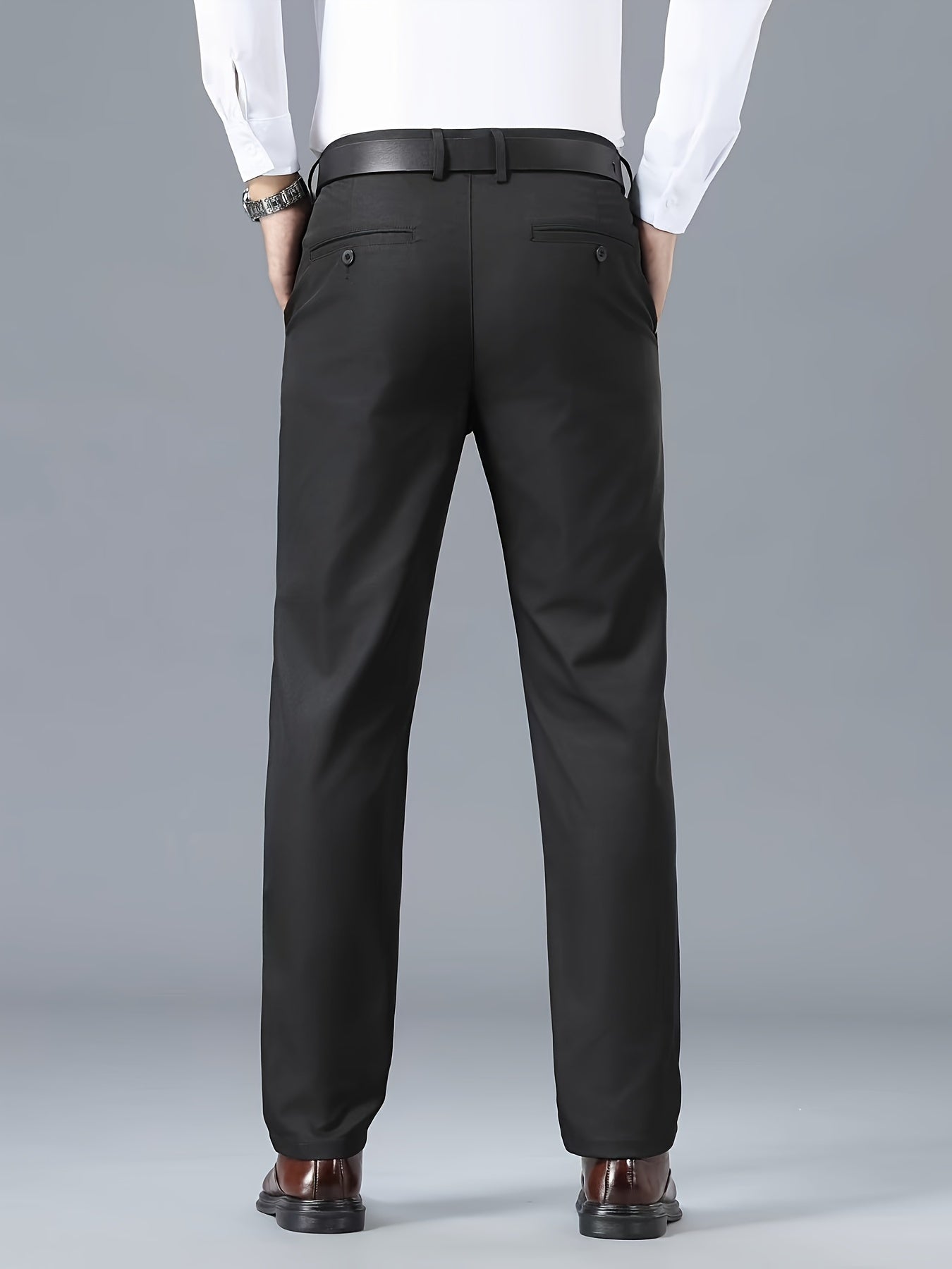Men's Classic Business Casual Pants - Polyester, Solid Color, Regular Fit for All Seasons