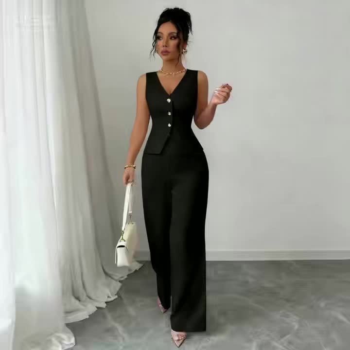 Elegant Sleeveless Top and Pants Set for Women, Business Commuter Style, Spring/summer Women's Teacher Uniform - ayq