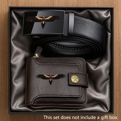 2pcs Men's Belt and Coin Purse Set, Wedge-Tailed Eagle Series Print, Exquisite Design, High-End Business Essential, Unisex Fashion Accessory for Daily Use, Perfect Gift for Father