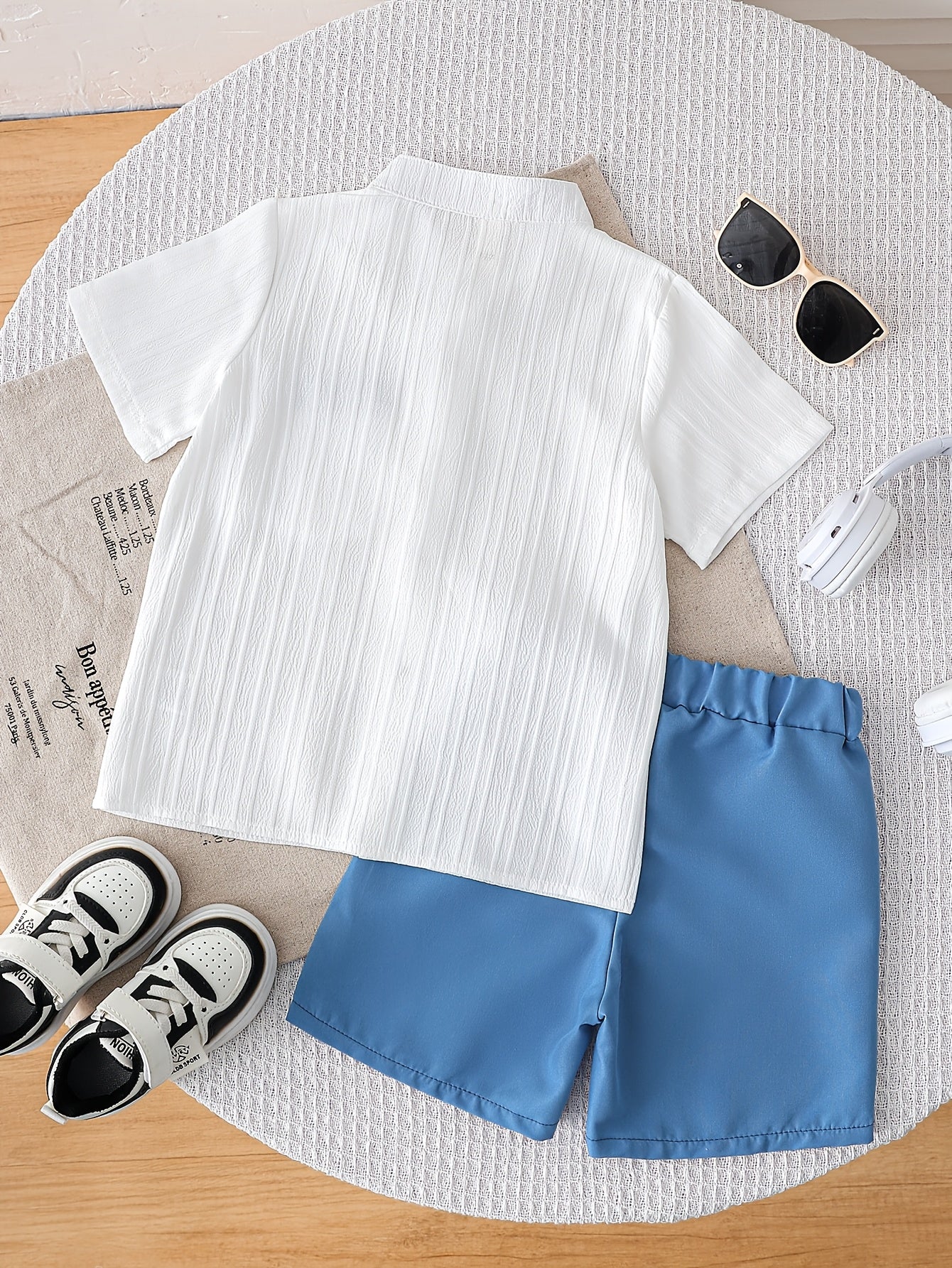 Boys' Summer Casual Shirt & Woven Shorts Set - Lightweight Polyester