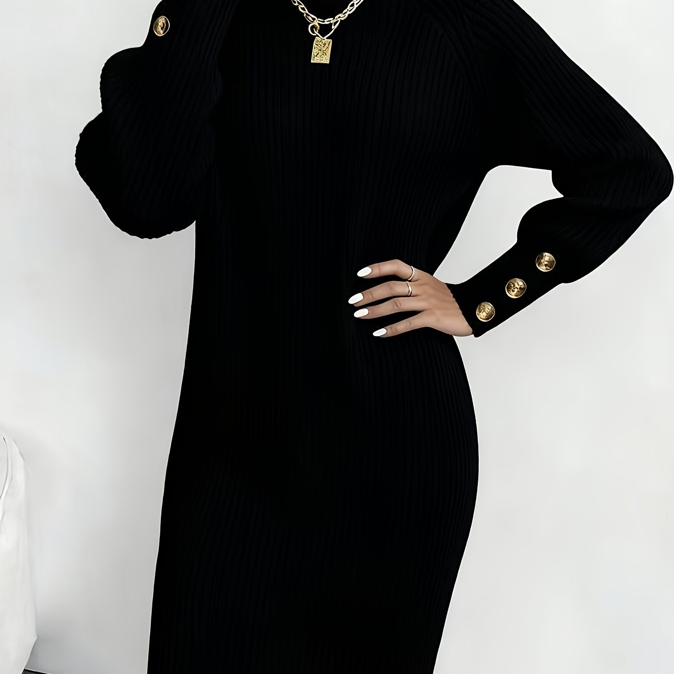 Women's Dark Green (Navy/Turquoise-Free) Sweater Dress - High Neck Collar & Single-Breasted Button Front, A-Line Silhouette Long Sleeve Coat Dress for Winter,, Office, Semi-Formal Wear (Hand Washable)