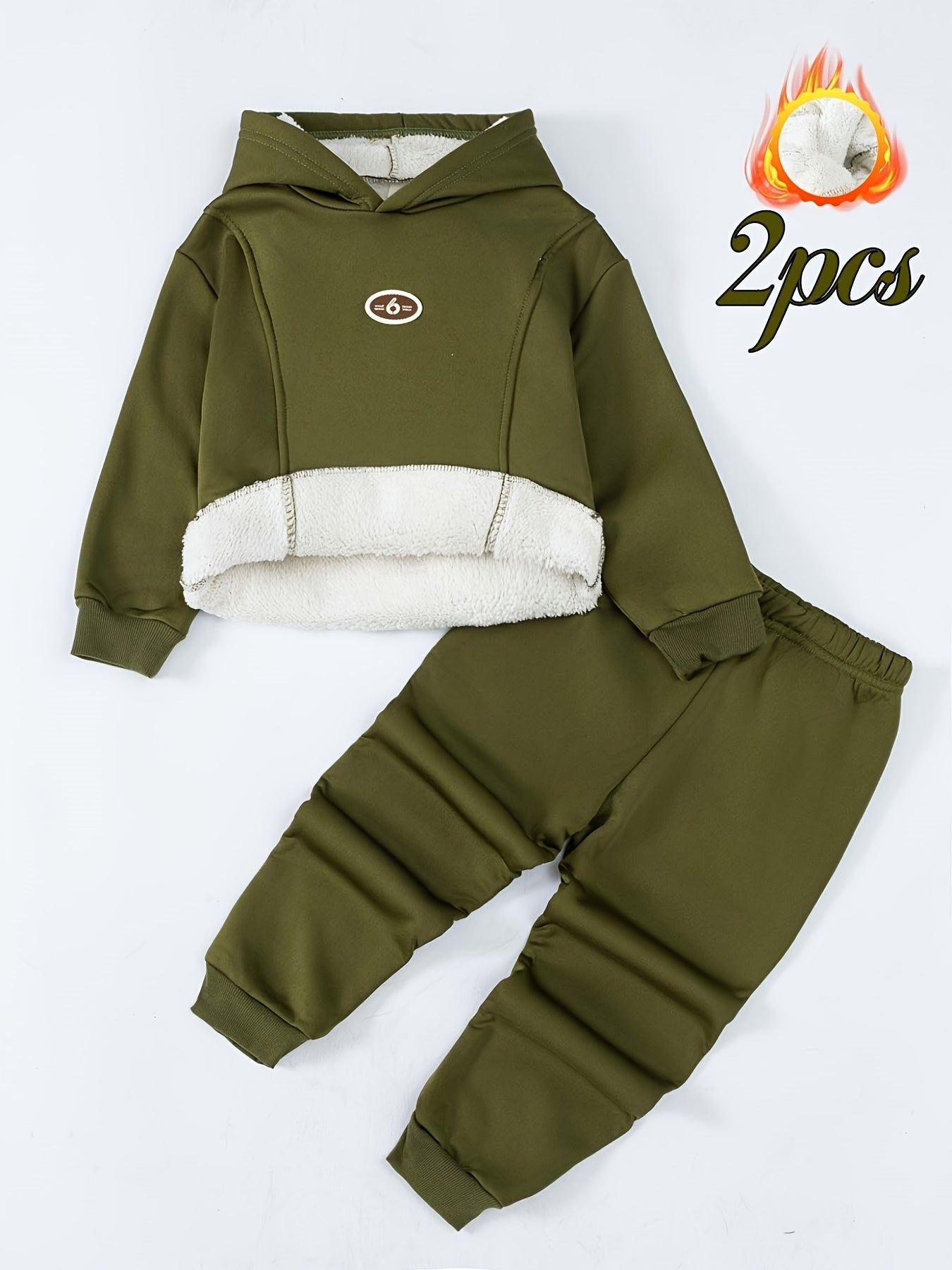 2pcs Autumn and Winter Hot-Selling New Boys' Warm Fleece Set: Hoodie + Thermal Pants, Casual Sporty Style for Outdoor Wear, Perfect for Outdoor, Sportive For Boy, Boy Clothe Age, Boy Set, Clothes Sons, Trening Baieti Copii, B