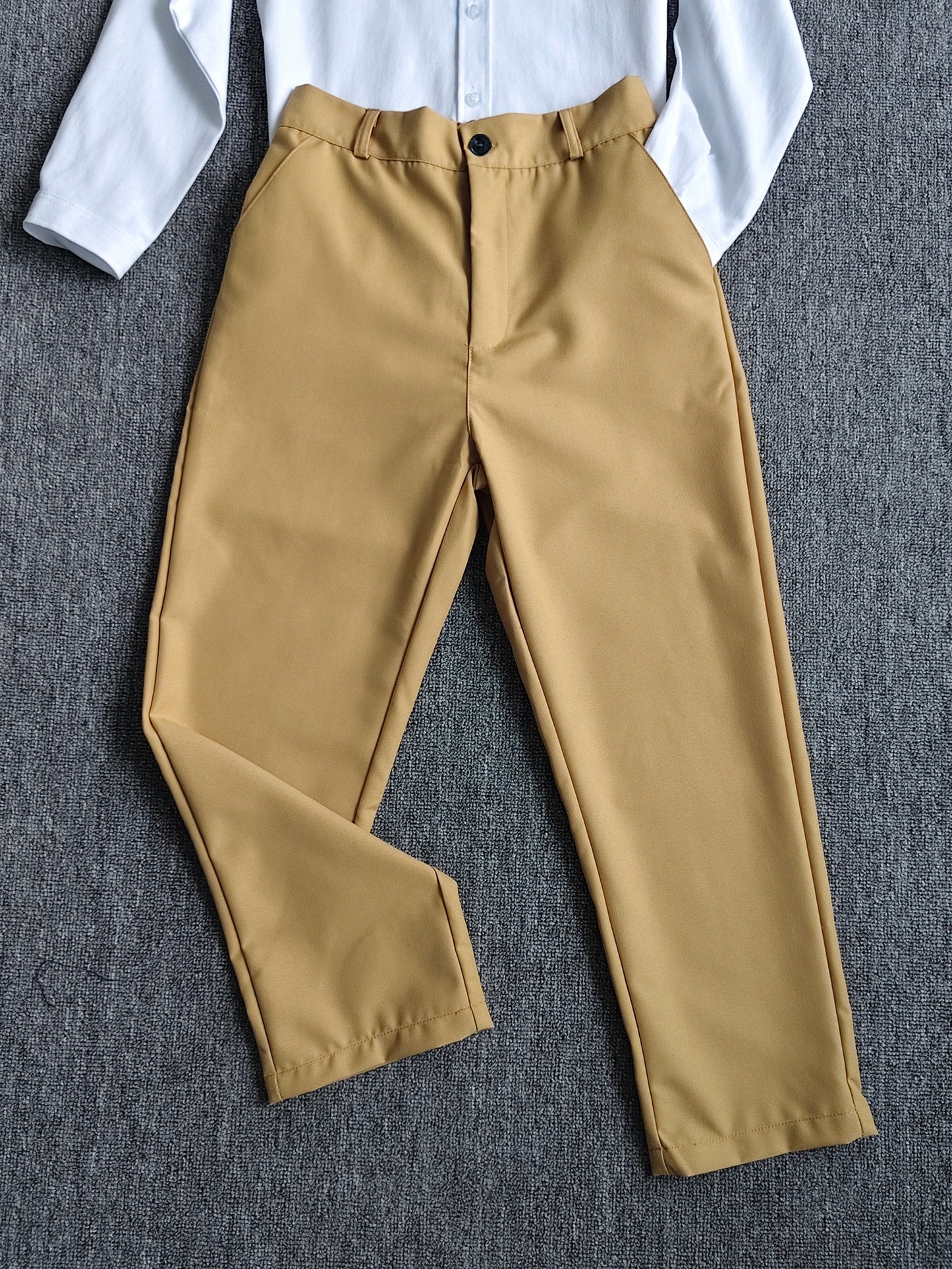 Boys Loose Fit Preppy School Dress Pants with Zipper Waist