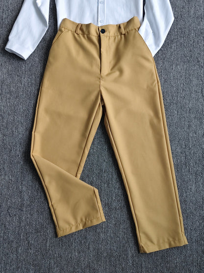 Boys Loose Fit Preppy School Dress Pants with Zipper Waist