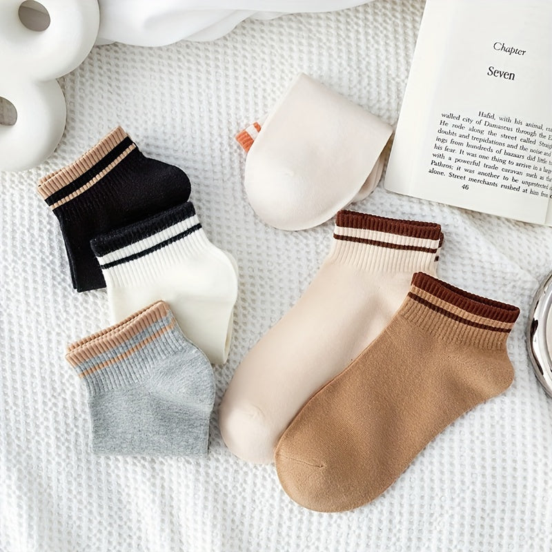 10 Pairs Striped Ankle Socks, Casual & Simple Breathable No Show Socks, Women's Stockings & Hosiery