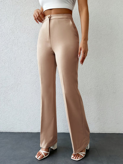 Elegant Women's Solid Color Wide-Leg Pants - High Waist, Straight Leg, Polyester Blend, Machine Washable - Perfect for Fall/Winter, Long Pants