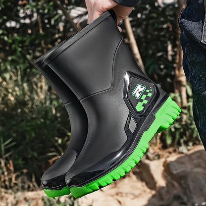 Men's Mid-Calf Rubber Rain Boots for Outdoor and Casual Wear
