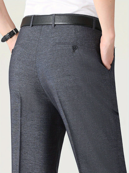 Men'S Solid Color Straight Leg Casual Business Casual Pants, Regular Length, Slight Stretch Polyester Fabric, with Pocket, for Spring/Fall