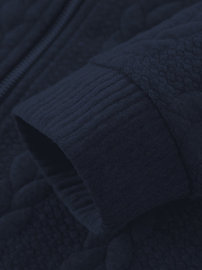 Men'S Light Blue Quilted Zip-Up Jacket - Casual Fall/Winter Outerwear with Stand Collar, Long Sleeves, and Front Pockets, Perfect for Casual Attire, Autumn Winter Apparel | Quilted Texture Jacket | Zippered Jacket