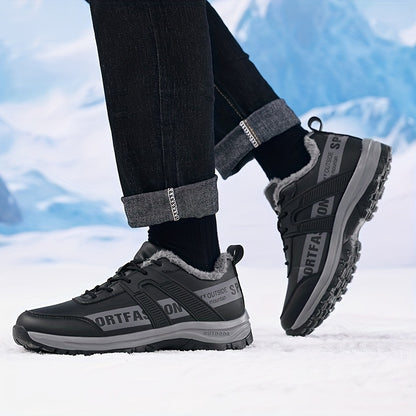 Men's Minimalist Style Winter Thickened Plush Lined Casual Sneakers, Lightweight and Comfortable with Wear- Soles