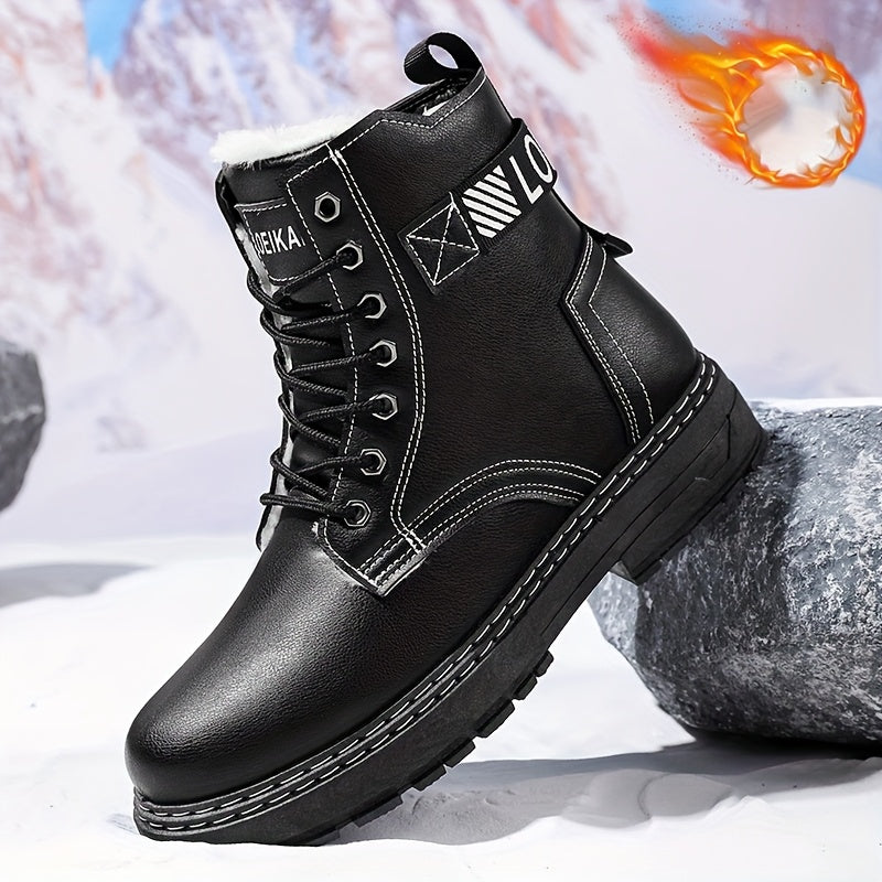 Men'S Insulated And Thickened Winter Snow Boots on, Perfect for Outdoor Camping, Fishing, And Hunting.