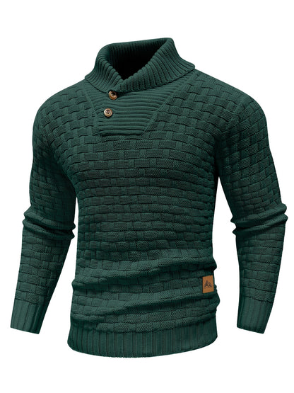Men's Casual Waffle Pattern High Stretch Sweater, Chic Mature Pullover Sweater For Fall Winter