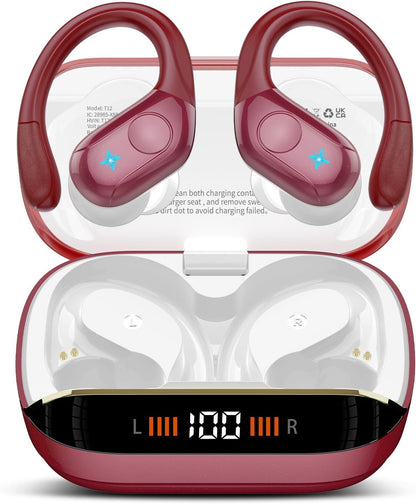 Wireless Earbuds Bluetooth 5.4 Headphones 75H Playtime Stereo Deep Bass Sports Ear Buds with Earhooks, LED Display Bluetooth Earbuds with 4 ENC Mic, IP7 Waterproof Earphone for Workout/Running, Black