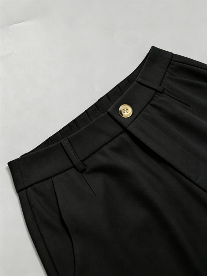 Elegant High-Waist Slightly Flared Polyester Suit Pants