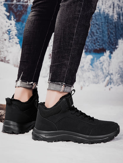 Տղամարդկանց միջին բարձրության ձմեռային ձնագնացքներ - Թեթև, չսահող, տաք փափուկ երեսպատում, դիմացկուն MD ներբան, սև աշխատանքային և փողոցային ոճ արտաքին սպորտի, արշավների և ամենօրյա հանգստի համար, ձմեռային կոշիկներ, արշավային կոշիկներ, նրբագեղ դիզայն, ճկուն