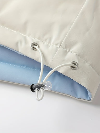 Տղամարդու երկկողմանի ձմեռային բաճկոն՝ հաստացված, կանգուն օձիքով, կայծակաճարմանդով և «MADEASURABLE» և «I CONUT» գրությամբ, սև և սպիտակ, սովորական չափսի՝ աշնանային և ձմռան համար, աշնանային վերնազգեստ, համարձակ գրություն, դիմացկուն գործվածք