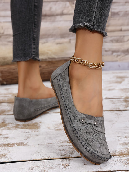 Large Size Trendy Retro Lightweight Metal Buckle Decorative Comfortable Soft Versatile Women's Flat Slip-On Shoes