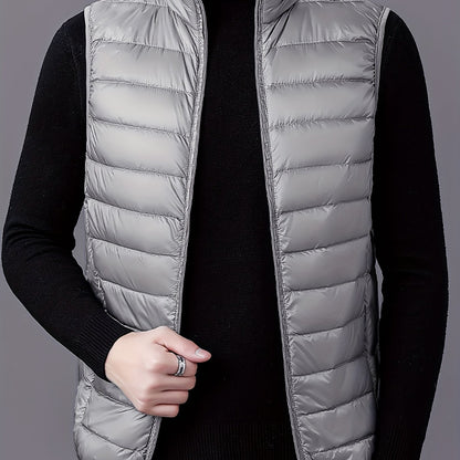 Men's Fashion Solid Color Single Vest, Youth Outdoor Sports Casual Jacket, Men's Spring Autumn Thin Stand Collar Cardigan Vest