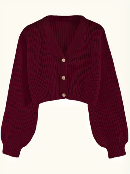 Elegant Drop Shoulder Women's Knit Cardigan with Contrasting Buttons - Long Sleeve, Ribbed Detail, Polyester, Perfect for Fall/Winter
