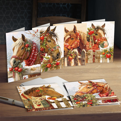 1set/12pcs/24pcs Christmas Horse Pattern Greeting Cards with Envelopes, Folded 9*13cm, 3.54*5.11in; Unfold 18*13cm 7.08*5.11in, 9 Sheets per Set, Christmas Cards With Envelopes, Funny Christmas Cards, Cards For All Occasions