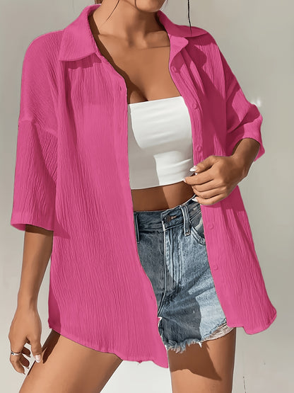 Women's Casual Solid Color Short Sleeve Polo Shirt for Summer
