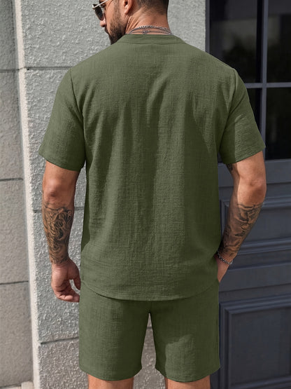Men's Summer Casual 2-Piece Set Short Sleeve Shirt & Shorts